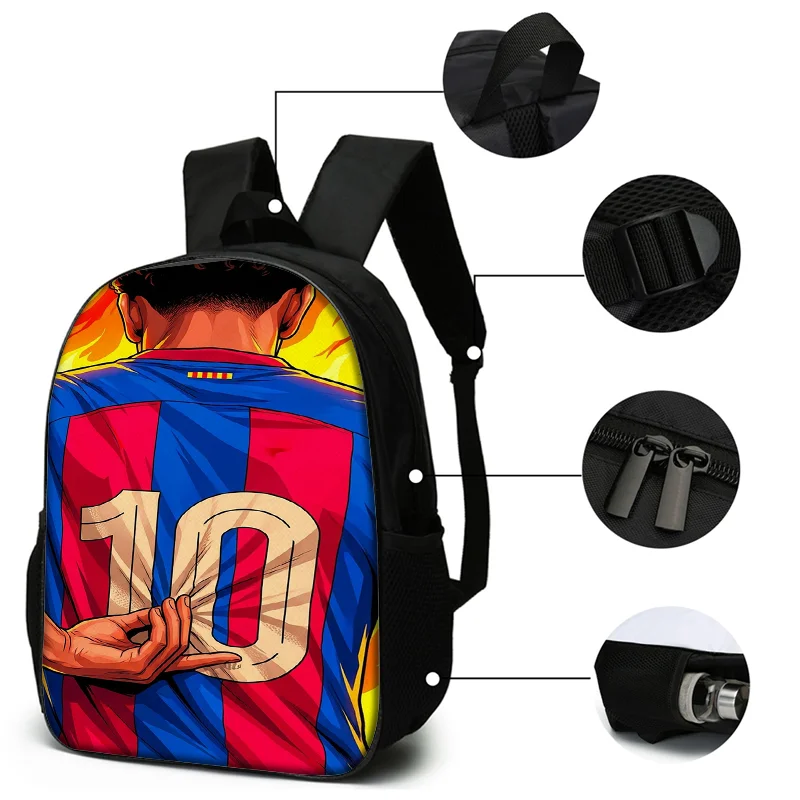 3-Piece 10 Soccer Star Pattern Backpack Set – Large-Capacity Casual Backpack with Matching Clutch & Tote Bag, Perfect for Daily