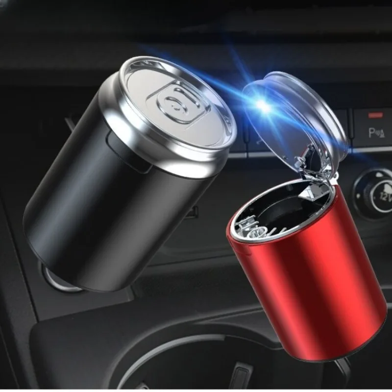 

Creativity Car Ashtray with Lid Smell Proof Stainless Steel Blue Led Light Portable Ash Tray Smokeless Auto Ashtray