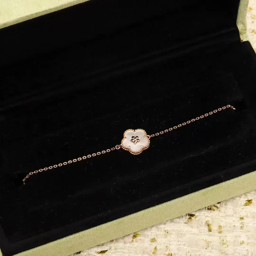 

New 2023 Trend Classics Luxury Brand Rose Gold Gemstone Lucky Ladybug Flower Spring Jewelry Bracelets For Women Pure 925 Sliver