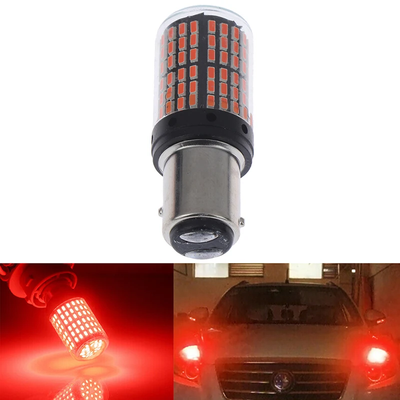 1 St 1157 LED Rood Canbus 3014 144-SMD Auto Richtingaanwijzer Remlicht Geen Flitser