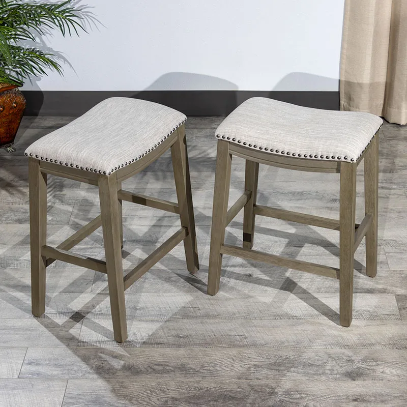 

Saddle Stool -25" Counter Stool, Gray/Light Gray Fabric, Set of 2 On-Site