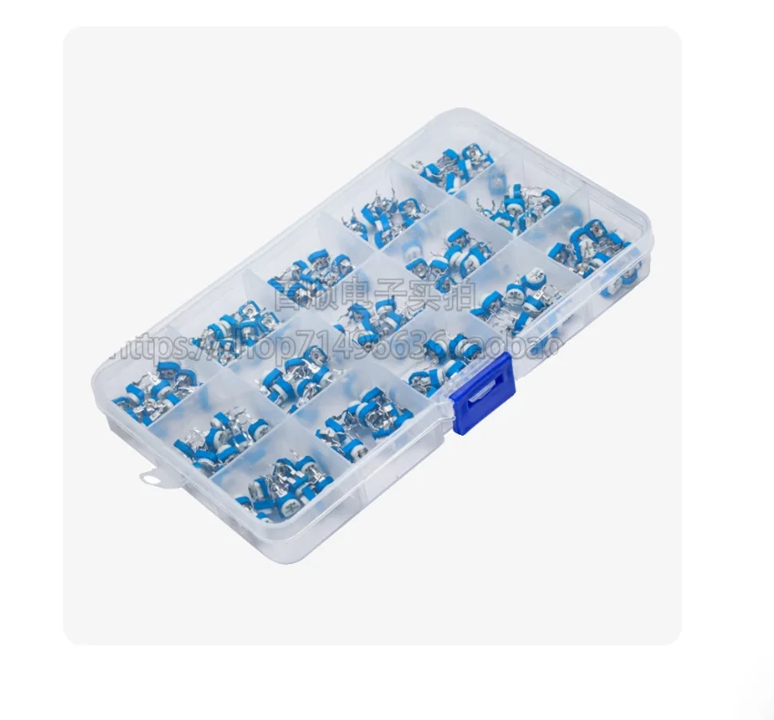 Kit de Resistencias Ajustables de 150 Piezas (15 Valores: 502, 103, 203, 303, 503, 104, 204, 504, 105 K) en Caja, 100R~1M, Potenciómetro RM-065 (101, 201, 501, 102, 202)