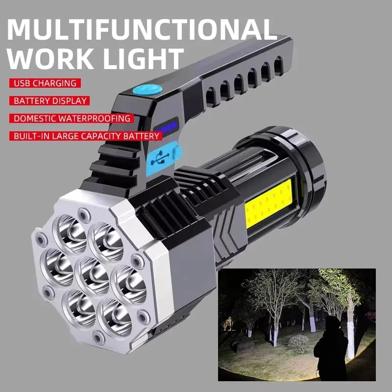 

High Power LED Flashlight Powerful USB Rechargeable Torch Handheld Portable Outdoor Lamp Built-in Battery COB 7 LED Flashlights