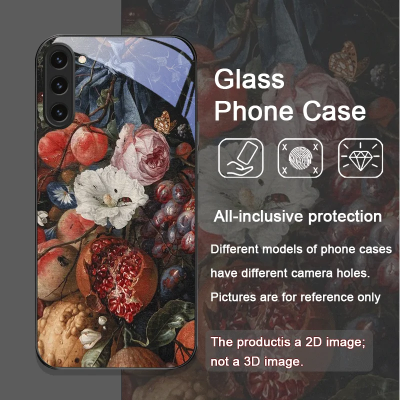 Luxurious Pomegranate Flower Pattern Tempered Glass Phone Case for Samsung Galaxy S25 Ultra S24 S23 Plus S22 S21 S20 FE 5G Cover - view 3