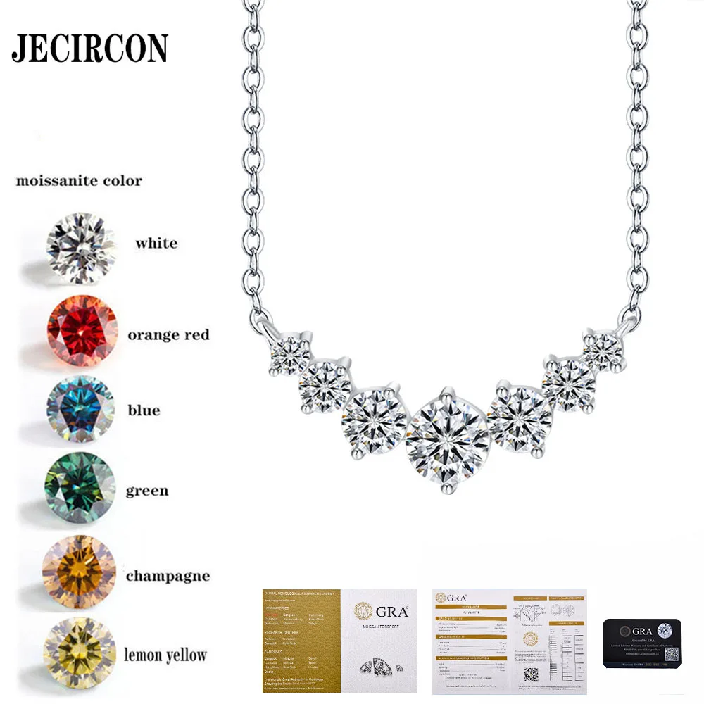 

JECIRCON S925 Sterling Silver Necklace Simple 7 Princess Pendant Clavicle Chain Full Moissanite Necklace Best Selling Jewelry