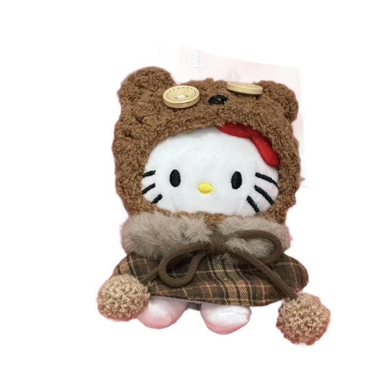 Kawaii Sanrios Hellokittys Plush Keychains Cute Dress Design with Teddy Bear Keyring Pendant Bag Hanging Accessories Girls Gifts
