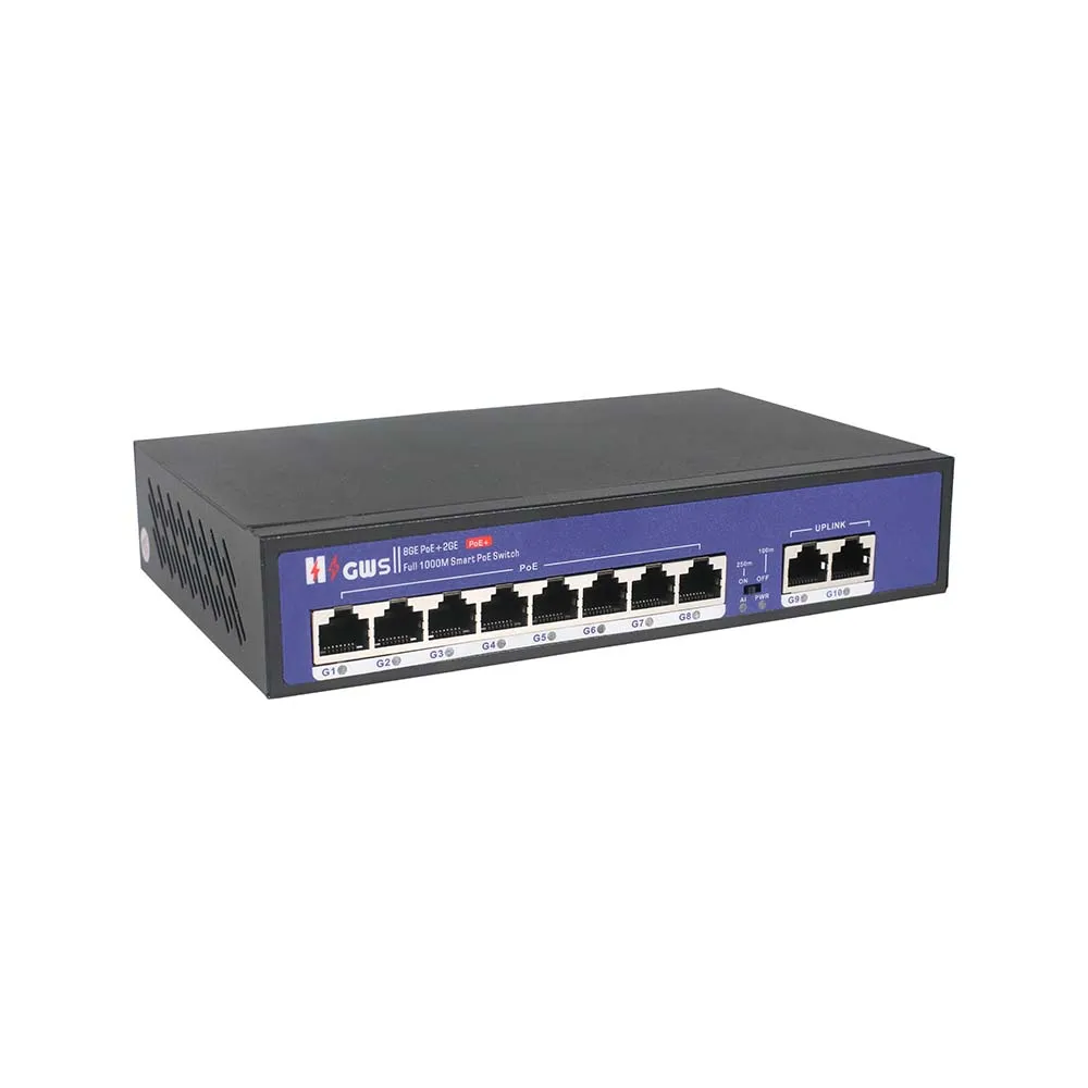 8-Port Full Gigabit POE Ethernet Switch with 2 * 10/100/1000Mbps Uplink Ports for Networks Switches Optimized for CCTV System