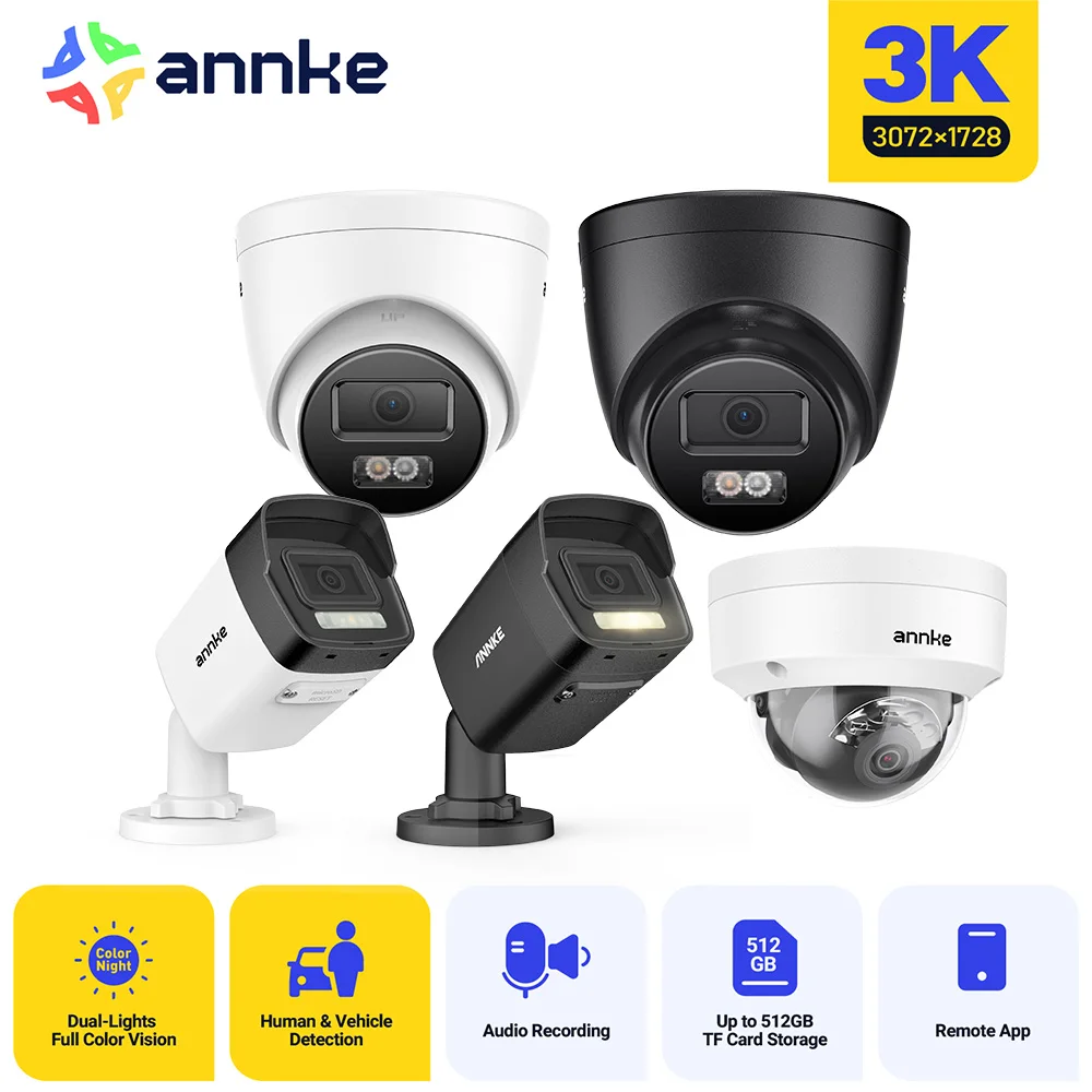 Annke AC500 3K IR HD IP PoE Camera Smart Home Dual Light Outdoor PoE Security Camera Human Vehicle Detection Built-in Microphone