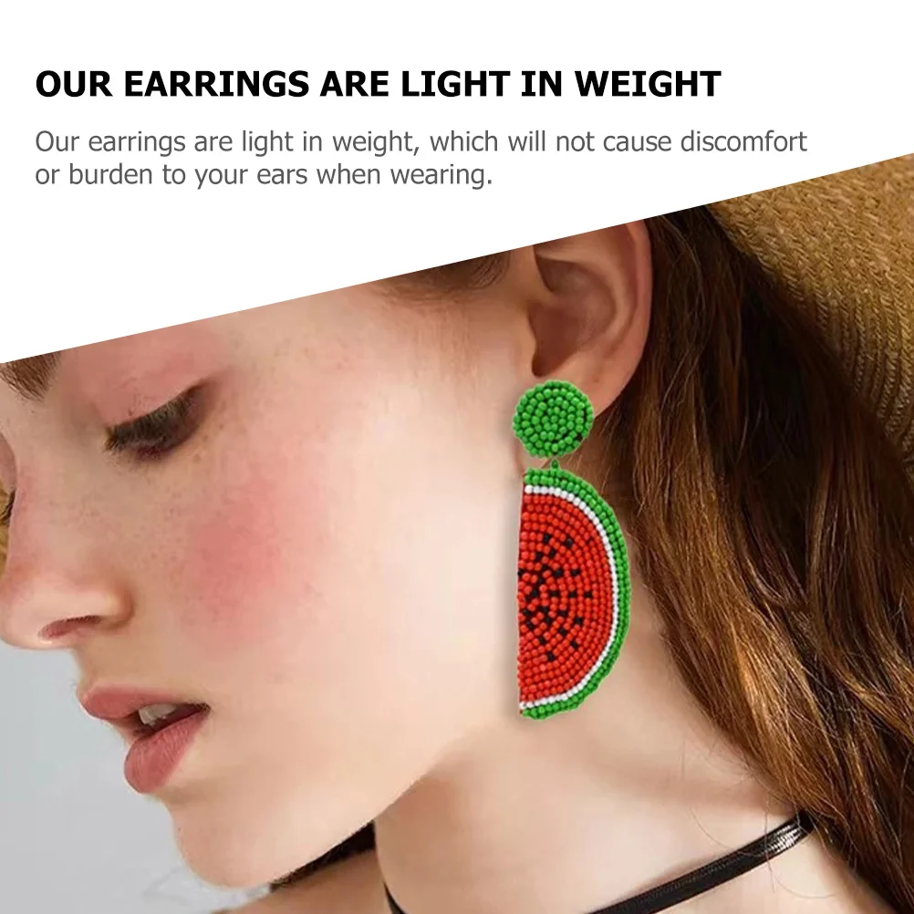 

2Pairs Watermelon Earrings for Women Beaded Dangle Lightweight Summer Costume Party Fruit Earrings Elegant Fashion Jewelry