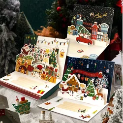 3D Santa Greeting Cards Folding Merry Christmas Best Wishes Card Xmas Gift for New Year Blessing Thank You Postcard Decoration