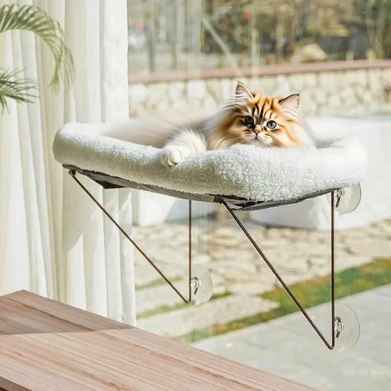 yesSuction Cup Cat Hammock Window Hanging Cat Bed Plush Breathable Cats Hammocks Wall-mounted Safe Durable Load Bearing 20KG