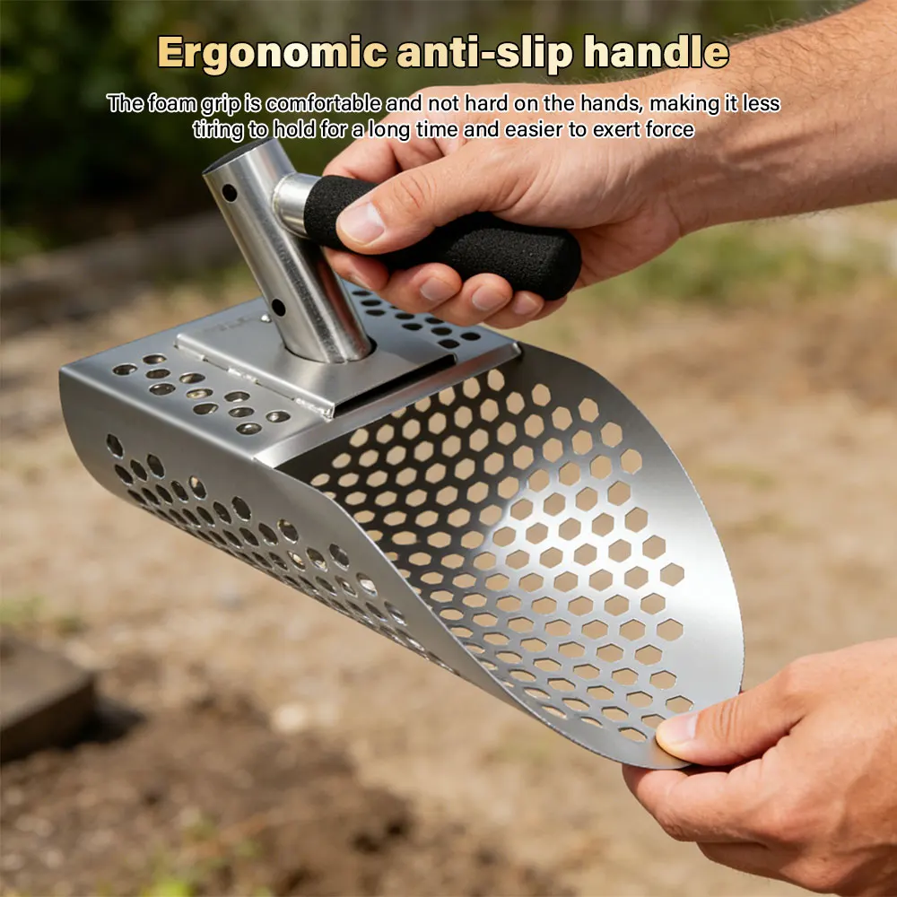 

Stainless Steel Sand Scoop For Metal Detector Adjustable Length Handle Fast Sifting Shovel Rustproof For Beach Treasure Hunt