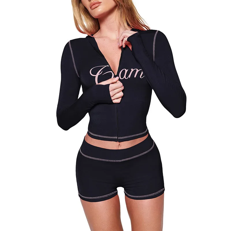 

I Am Gia New In Matching Sets Casual Leopard Print Slim Fit Hooded Zip Top High Waisted Shorts Set Elegant Two Piece Lady Sets