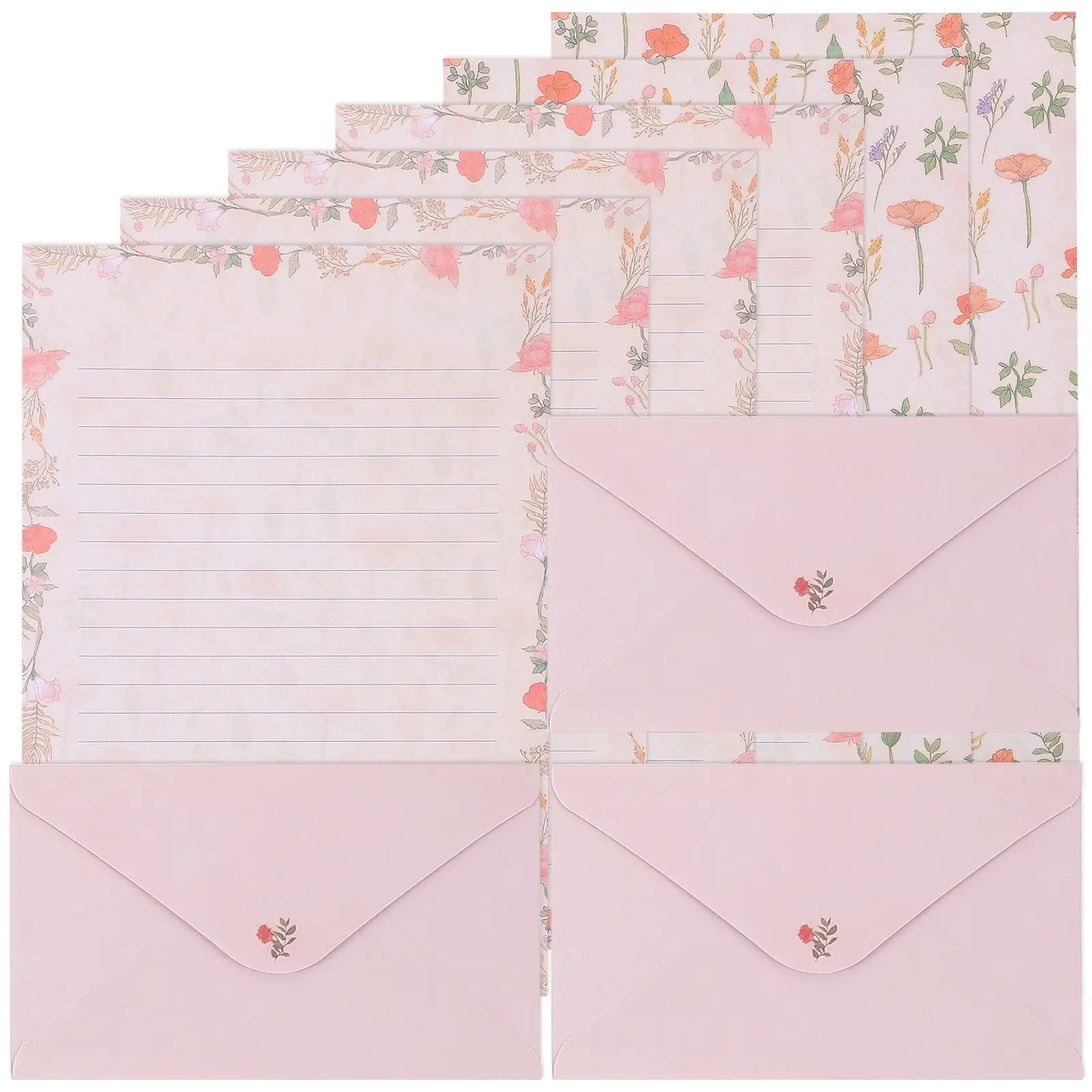 

5 Sets Beautiful Small Fresh Flowers and Cute Animals Envelope A5 Stationery Letterhead Paper Retro Decor Writing Kit Scrapbook