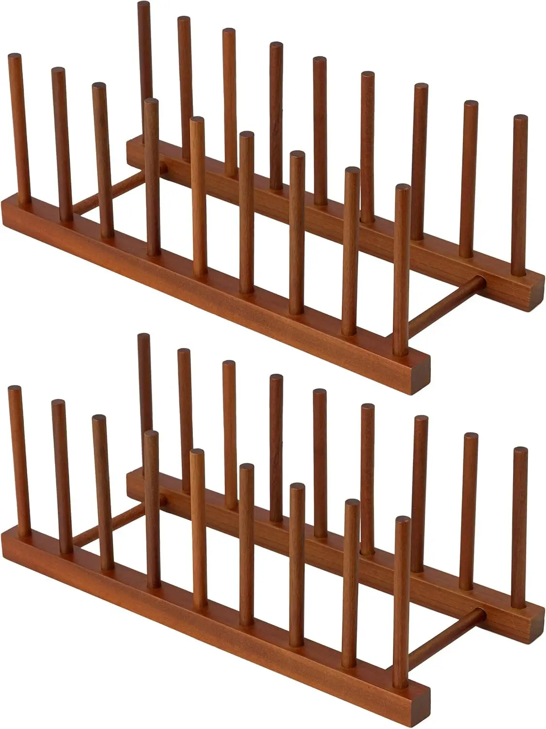 

2pcs Teak Dish Drying Rack - 8-Slot Kitchen Organizer for Plates, Bowls, Cups & More