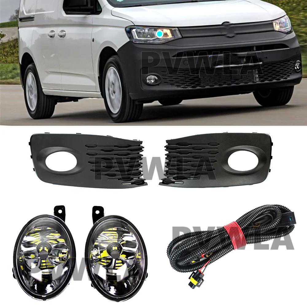 

Front Bumper LED Fog Light Lamp With Bulbs Car Lights+Grille Cover+Wire 2H0941699A 2H0941700A For VW Caddy 2020 2021 2022