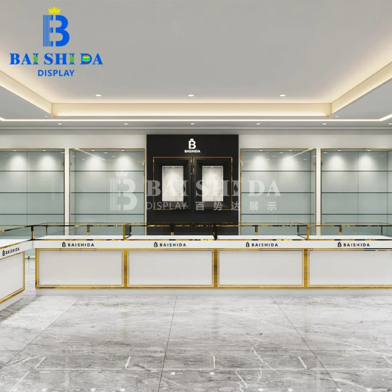 custom.Custom Luxury Jewelry Interior Design High-End Jewelry Display Showcase with LED Lighting Customizable Cases