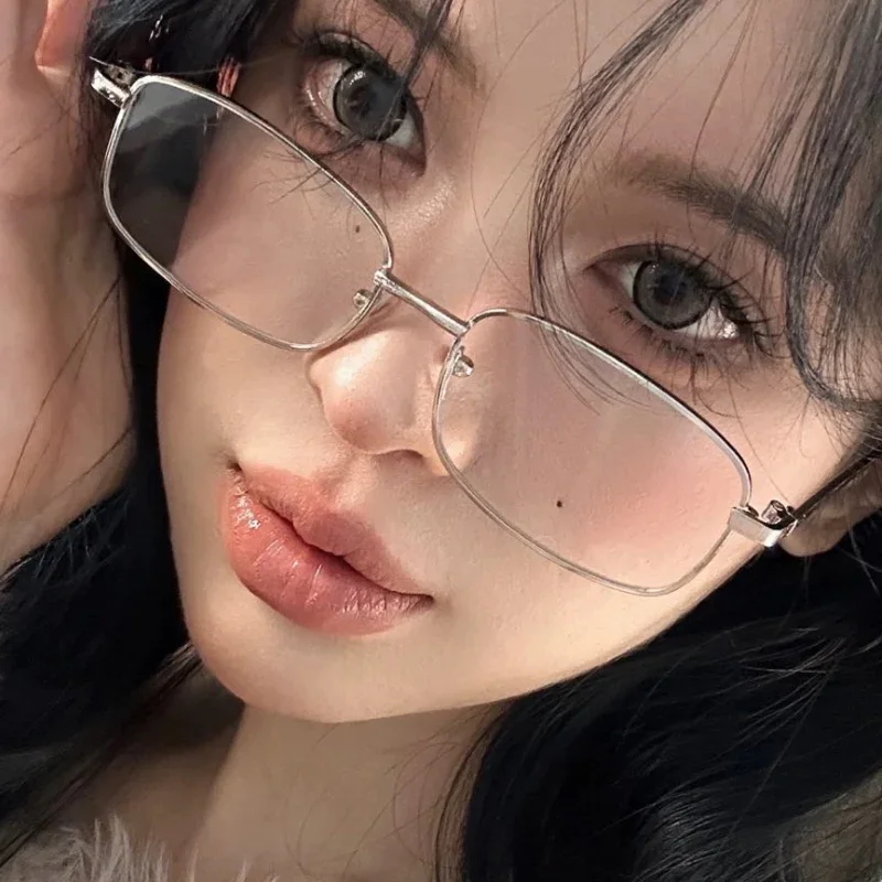 Y2K Vintage Glasses Metal Frame Half Frame Without Lens Girls Chic Cosplay Party Decoration Glasses Metal Photography Glasses