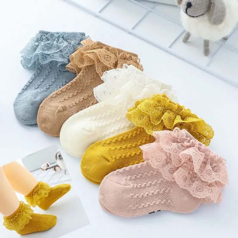 3Pairs/lot Baby Girl Socks Breathable Cotton Lace Ruffle Princess Mesh Socks Children Ankle Short Sock Girls Kids Toddler