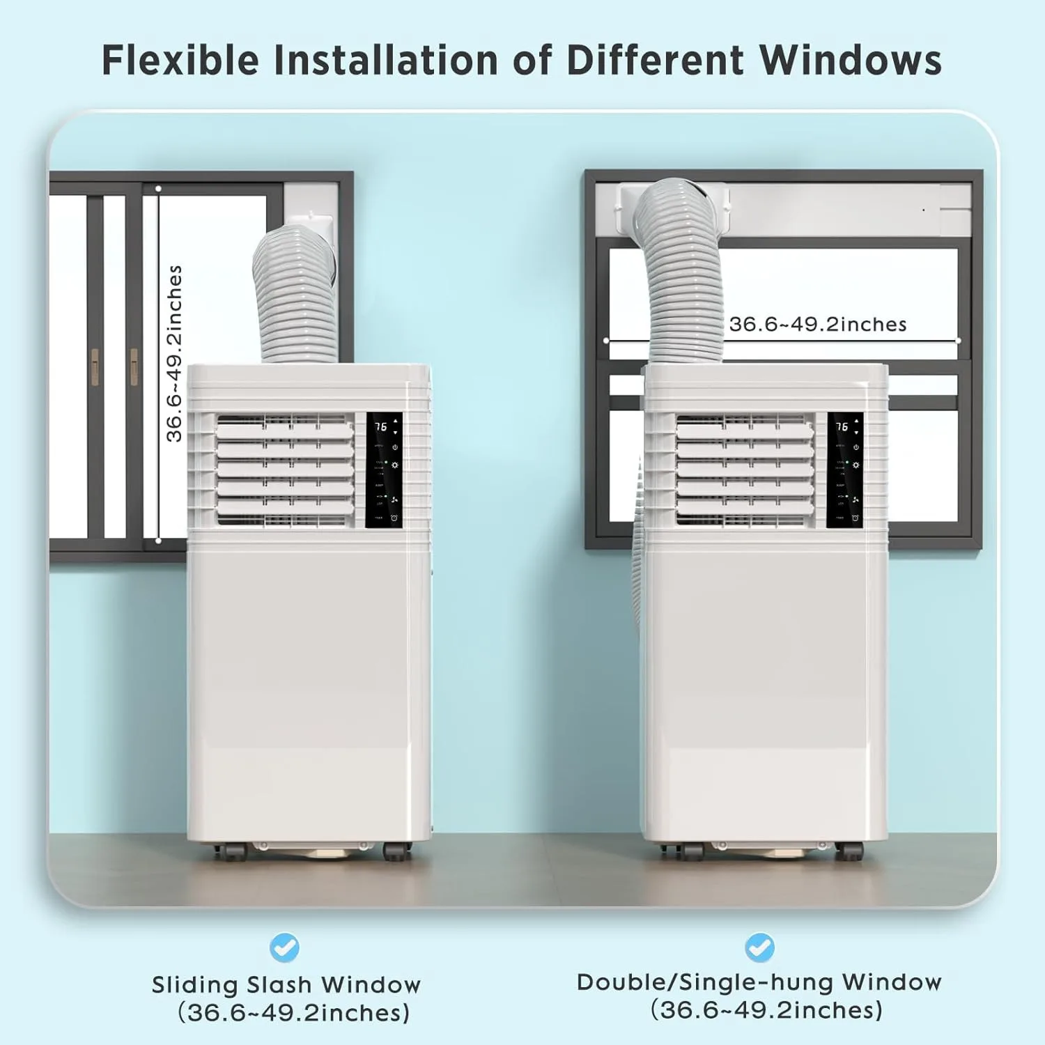 Climatiseurs portables 10,000 BTU, refroidissement jusqu'à 450 m², fédération, avec télécommande, affichage LED, minuterie 24 heures, kits d'installation, blanc