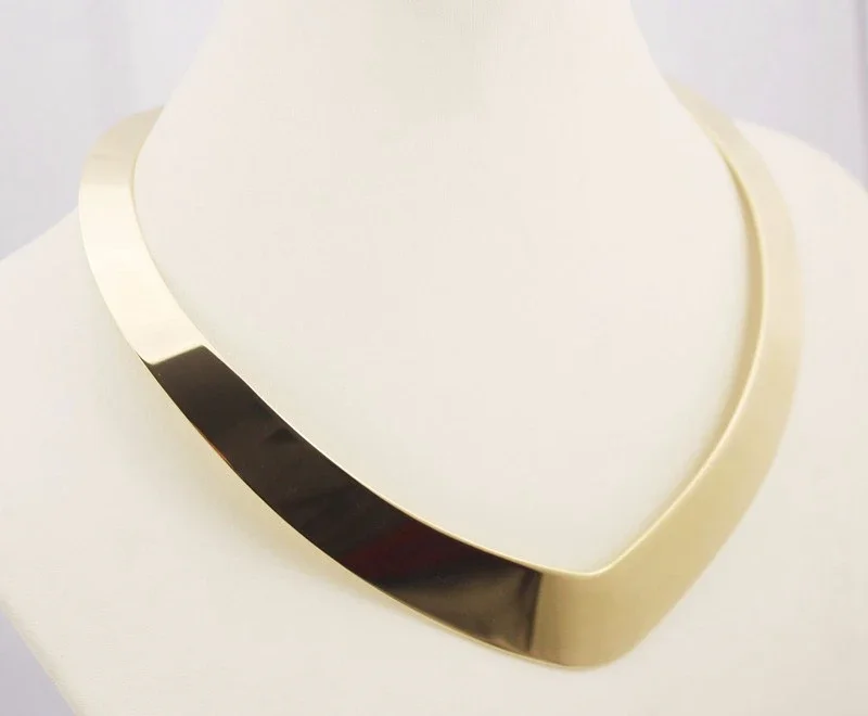 Hand-buffing Gold Color Necklace 316L Stainless Steel Statement Chunky Torques V Shape Clavicle Women Jewelry choker necklace