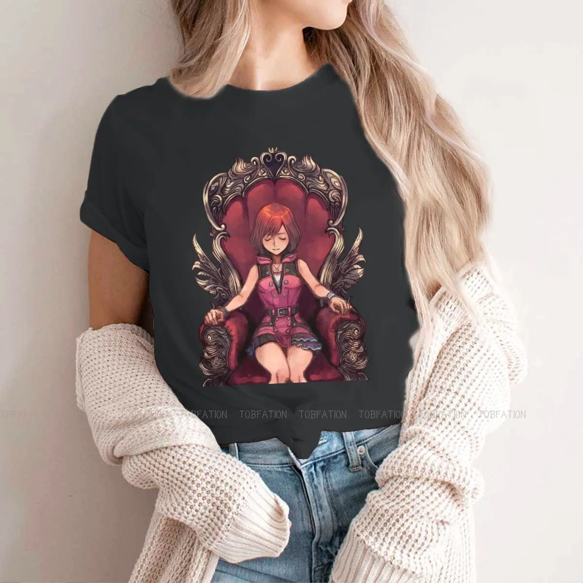 Kairi Throne Women's T Shirt Kingdom Hearts Riku Kairi Game Ladies Tees Harajuku Cotton Tops Graphic Tshirt Oversized Hipster