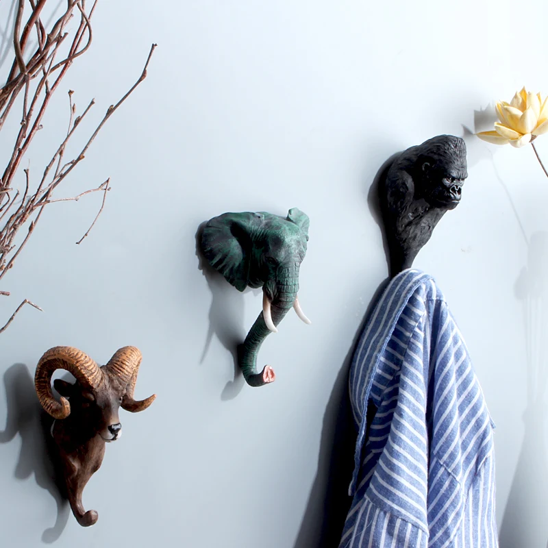 Creative Animal Wall Hanging Hooks Coat Hangers Towel Clothes Key Bag Hat Holder Resin Vintage Retro Deer Elephant Decoration