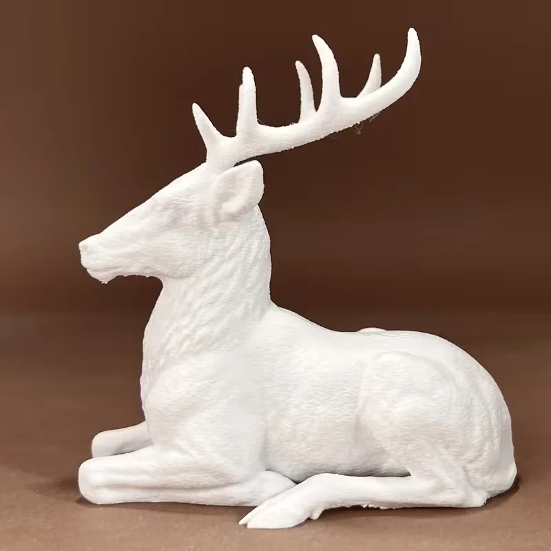 3D Printed White Lying Stag Sculpture Textured Reclining Christmas Elk Realistic Antler Deer Statue  Holiday Tabletop Decor
