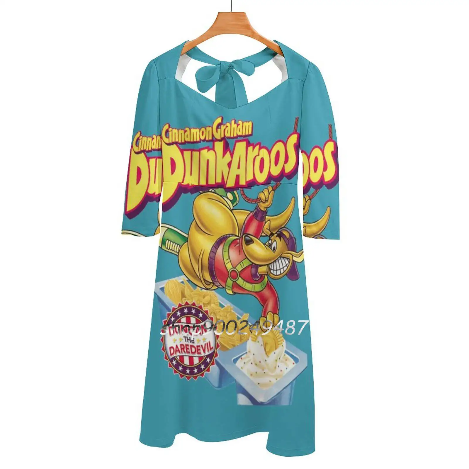 

Dunkaroos 90S Square Neck Dress Sweet Summer Dress Women Elegant Halter Print Dress Dunkaroo Dunkaroos 90S Vintage Cereal