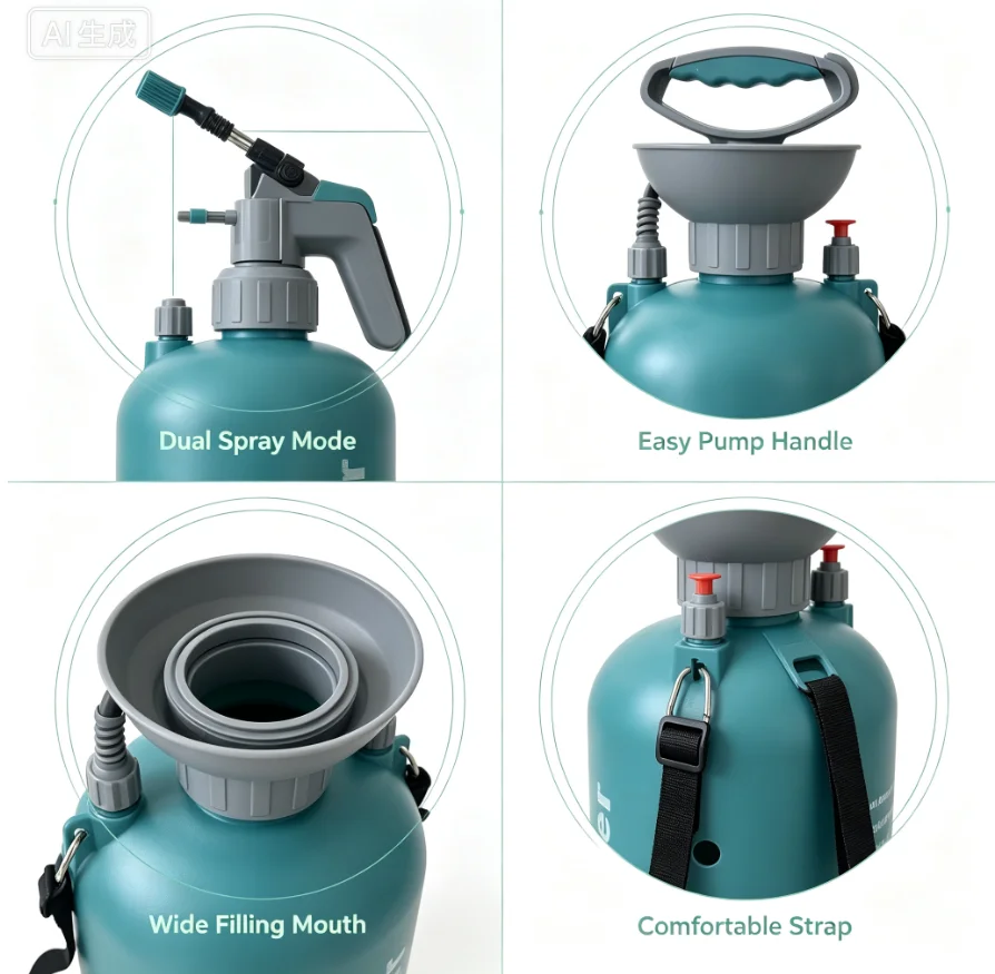 1.32 Gallon Hand Operated Garden Pressure Sprayer, Portable Water Sprayer with Adjustable Nozzle, Long Wand and Shoulder Strap f