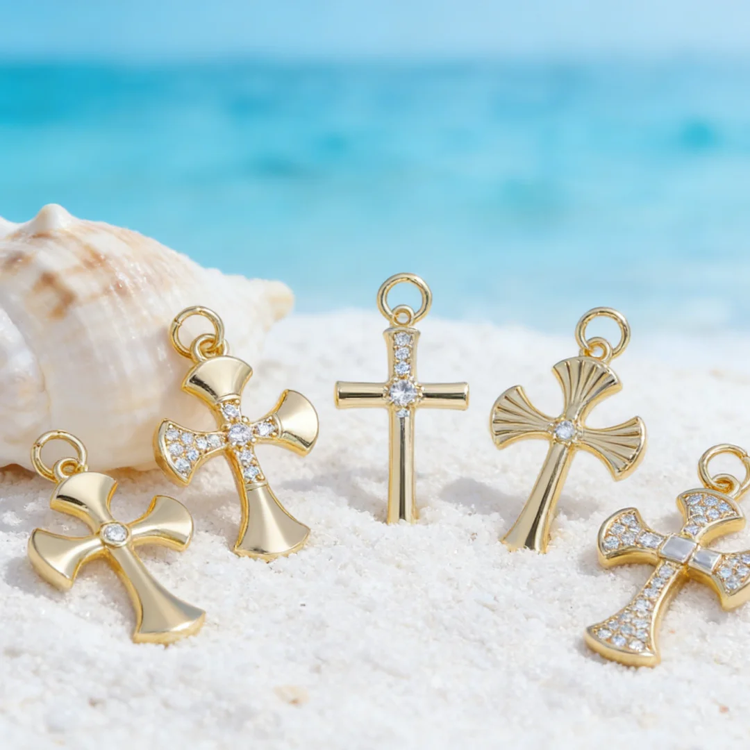 

10 шт. подвесок с позолотой и цирконием, блестящие крестообразные шармы для изготовления ювелирных изделий своими руками, для ожерелий, браслетов, стильные аксессуары для повседневной носки
