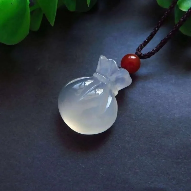 Natural White Jade Marrow Money Bag, Blessing Bag, Jade Stone Pendant, Women's Wealth and Blessing