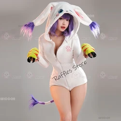 Anime Cosplay Gatomon Tailmon Neko Cosplay Costume Cute Halloween Sexy Romper Bodysuit Hooded Belt Tail Anime Doujin Suit