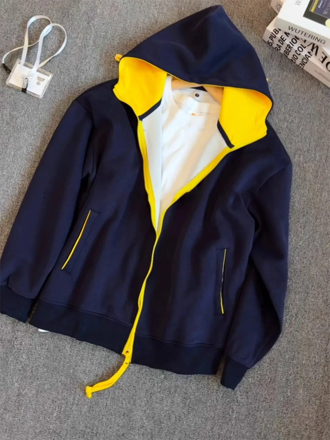 

Мужской кардиган-худи American Sle Heavyweight Color Block с капюшоном, свободного кроя, в стиле Lazy Sle, с эффектом высококачественной ткани, толстовка-куртка