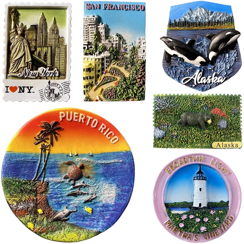 

United States Tourist Souvenirs Fridge Magnets Martha's Vineyard Saipan Alaska Magnetic Stickers America Refrigerator Stickers