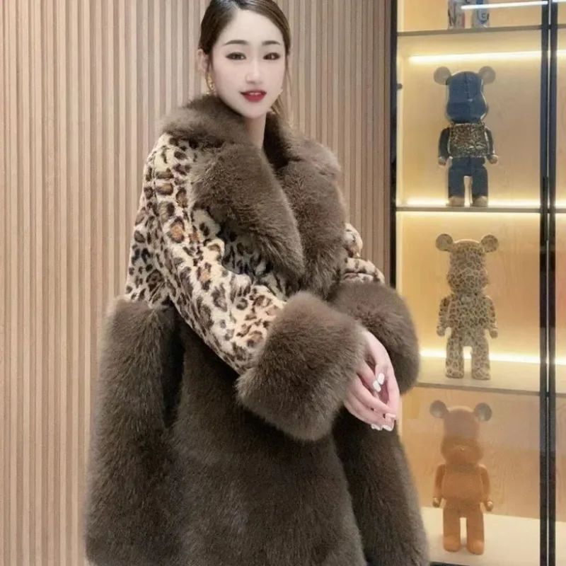 2023 Winter New Long SleeveFashion Faux Fur Coat Women  Double Face Wool Leather Heavy Embroidery Sequins Casual Elegant Jacket