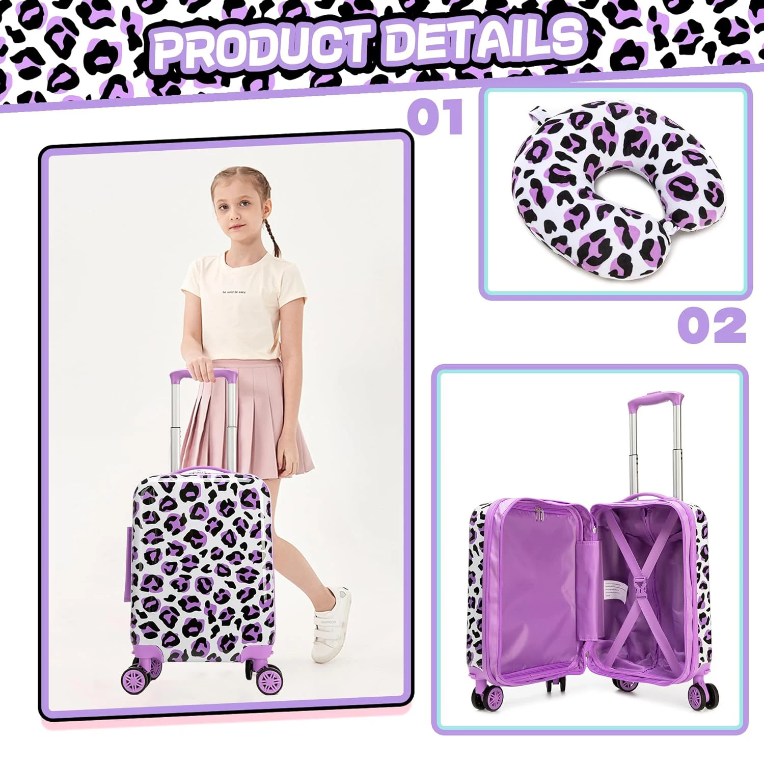 ชุดกระเป๋าเดินทางสำหรับเด็ก ชุดกระเป๋าเดินทาง 2 ชิ้น กระเป๋าเดินทางแบบแข็งขนาด 16 นิ้ว พร้อมล้อหมุน กระเป๋าเดินทางสำหรับเด็กผู้หญิง กระเป๋าเดินทางสำหรับเด็กวัยหัดเดิน ได้รับการรับรองจากสายการบิน