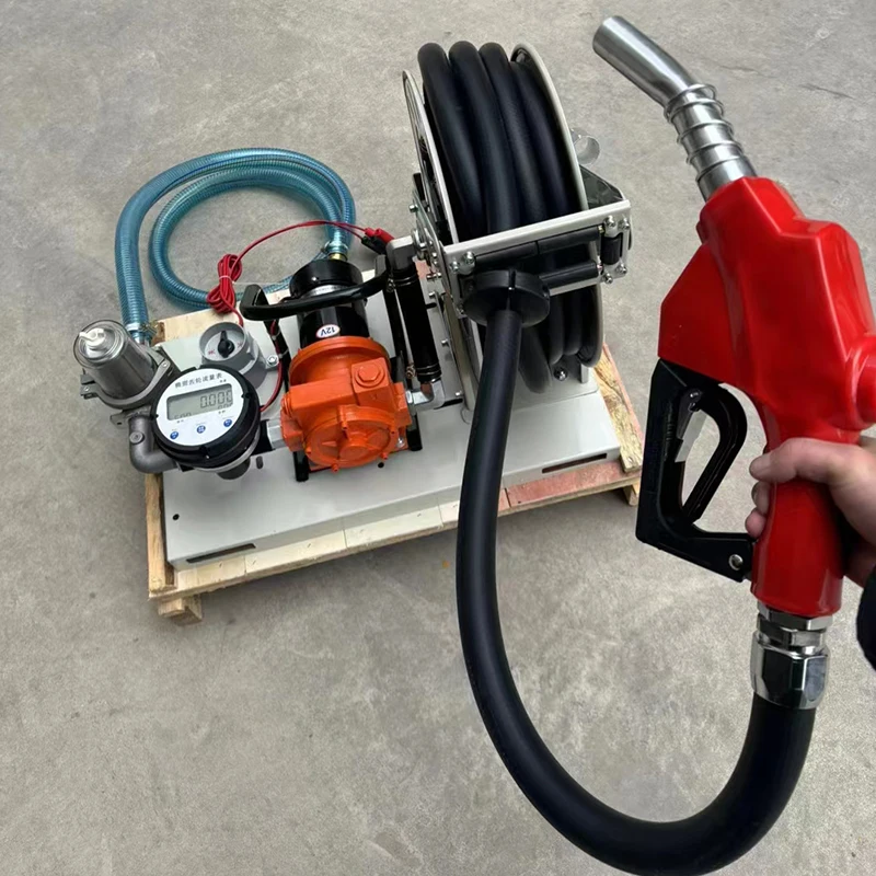 Factory customized 12V 220V 90LPM preset  transfer pump set with hose reel