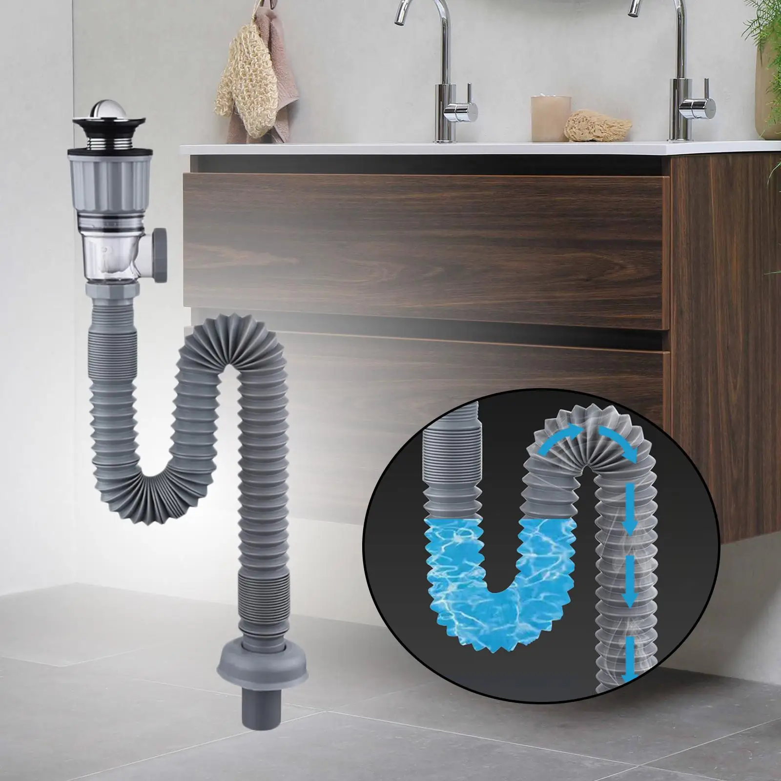 Bathroom Sink Drain Kit Easy Installation 2 in 1 Drain Pipe Drain Pipe for