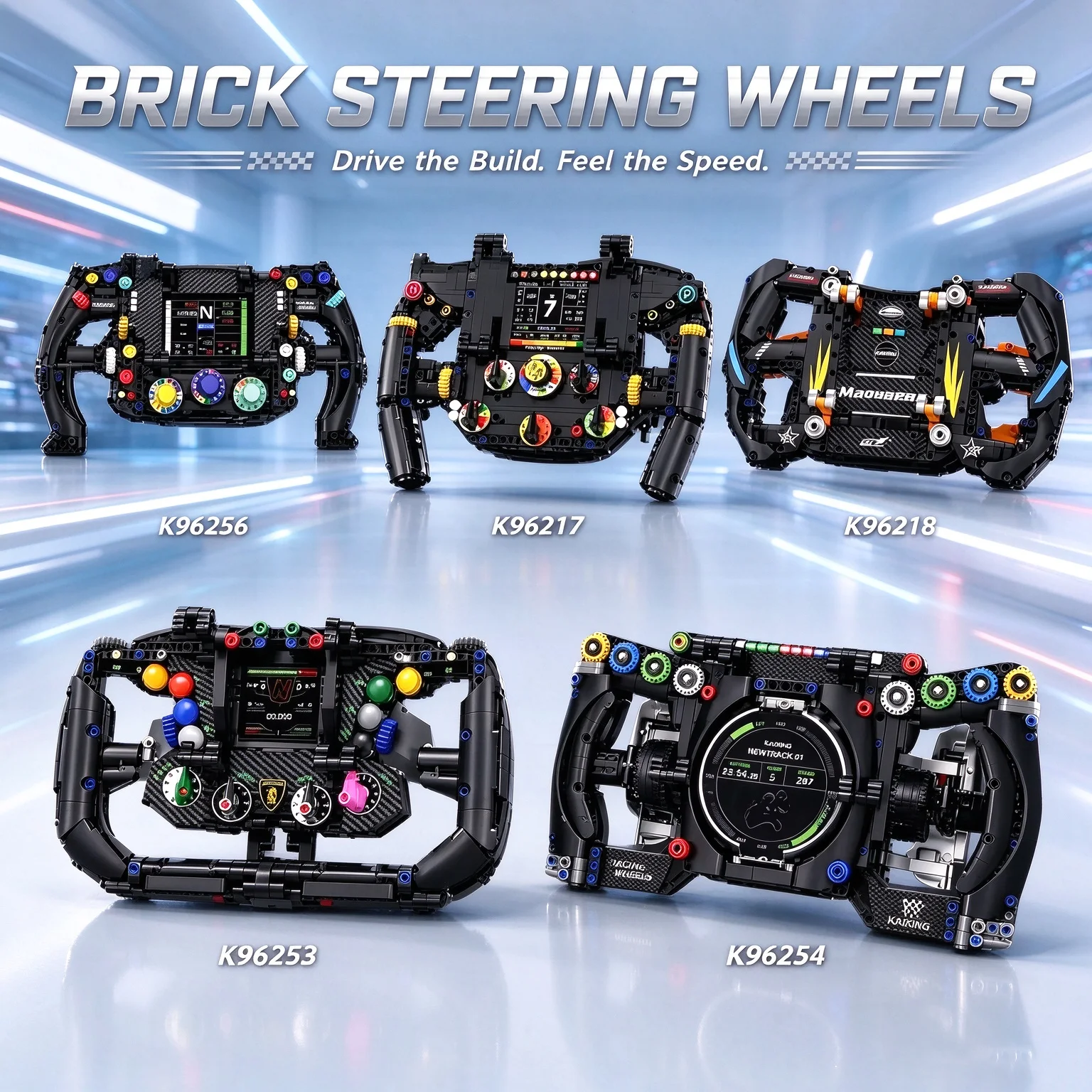 5 Types Racing Steering Wheel Building Blocks Formula Race Car Simulation Steering Wheel Bricks Model DIY Assemble Toy Gift