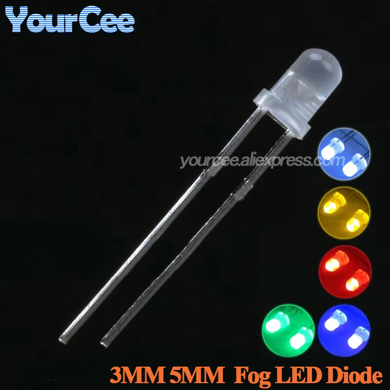 100 sztuk/partia Przezroczyste/Dyfuzyjne Diody LED 5mm F5 3mm F3 Białe Żółte Niebieskie Czerwone Szmaragdowozielone Lampki Sygnalizacyjne Super Jasne — zdjęcie 3