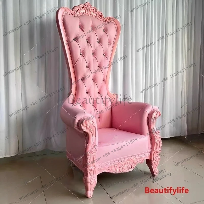 High back chair store hotel, luxury solid wood decoration, high back sofa chair