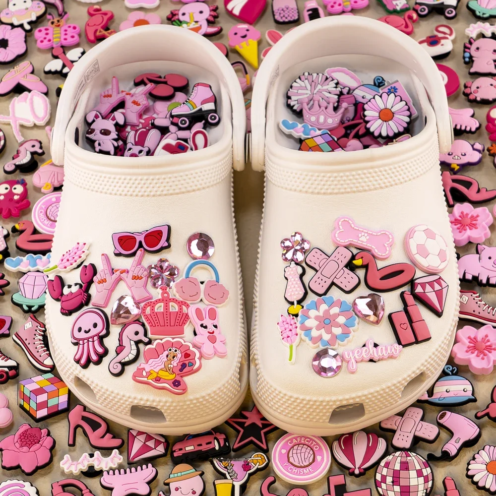 10/20/50/100pcs Random All Pink Shoe Charms Cartoon Cute Animal Plant Shoe Decorations Pins for Women Girl Sandals  Accessories