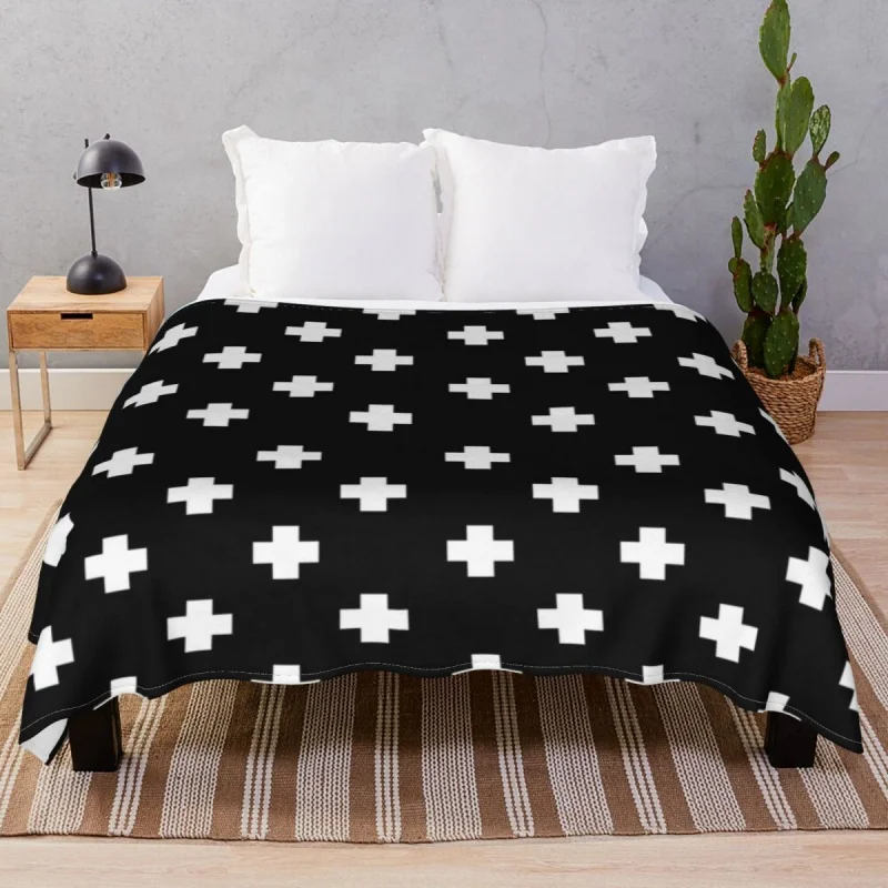 Swiss Cross Pattern Blankets Velvet Plush Decoration Super Warm Throw Blanket for Bedding Home Couch Camp Cinema