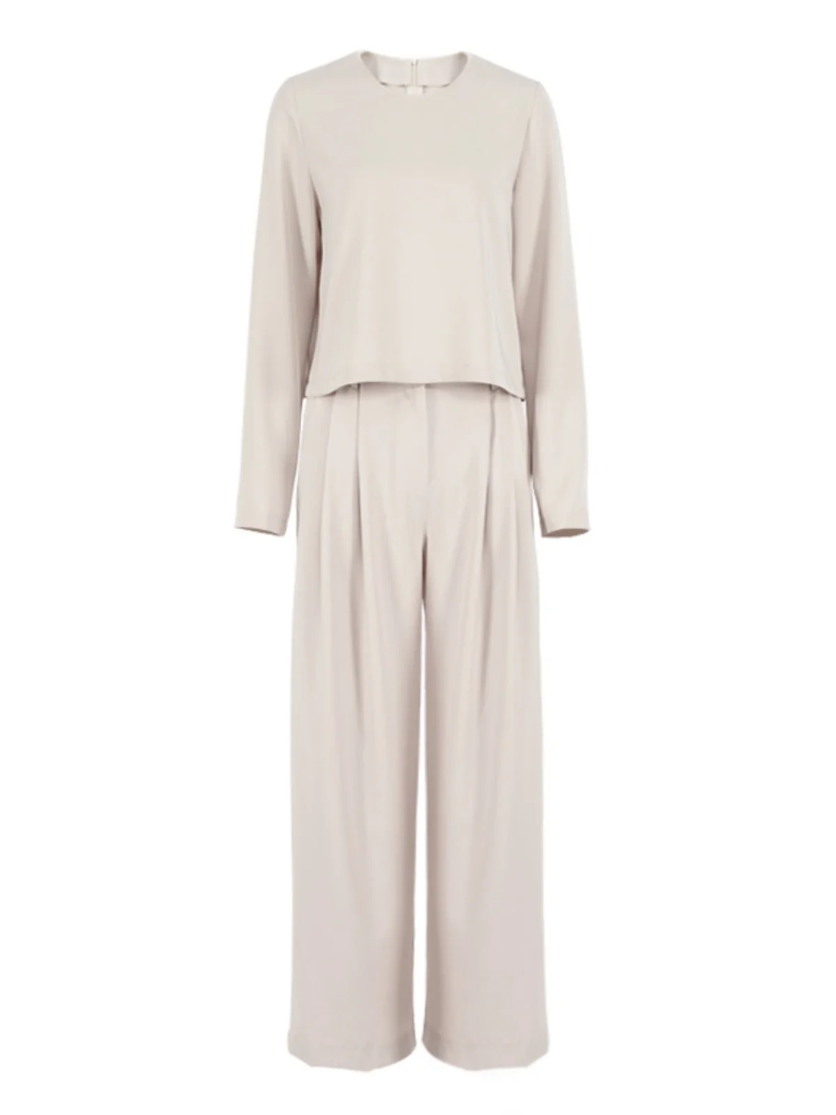 ロング丈トップスとワイドレッグパンツのセット、ストリート系、ハイウエスト、シンプルデザイン、カジュアルパンツ、レディース、秋シーズン、レギュラー、薄手