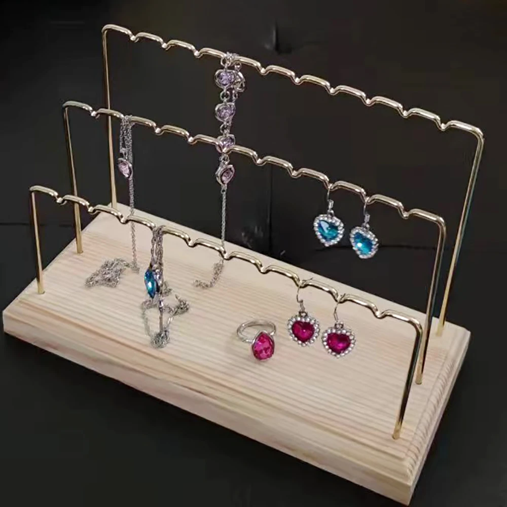 Fashion Gold Earrings Jewelry Display Stand Wooden Base Bracelet Pendant Organizer Holder Ring  Decoration Storage Hanging Rack