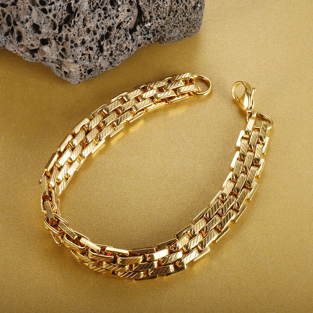 

Stainless Steel Gold Color Thick Chain Bracelets For Women Trendy Chunky Hand Chains Ladies Jewelry Gift