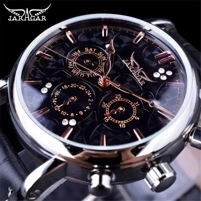 JARAGAR 348 Men\'s Automatic Mechanical Watch Fashion Elegant Genuine Leather Strap Luxury Business Clock for Male