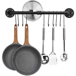 Wall Mounted Storage Rack with 10 Hooks Pan Pot Lid Shovel Spoon Organizer Hanging Iron Rack Kitchen Utensils