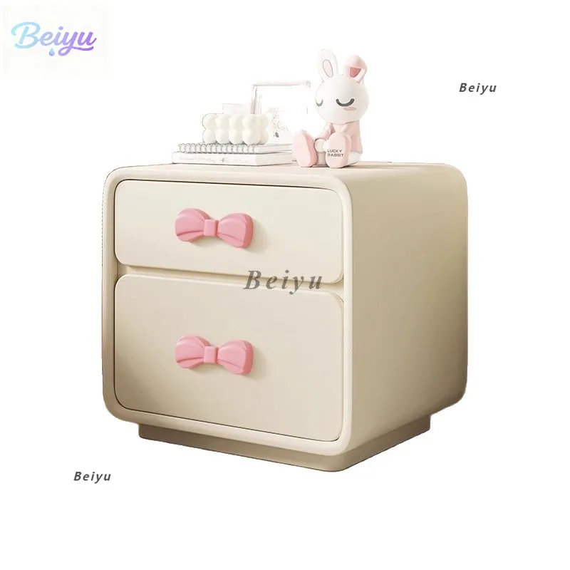 

Bow cute cream wind bedside table solid wood small bedroom simple storage creative home leather bedside table